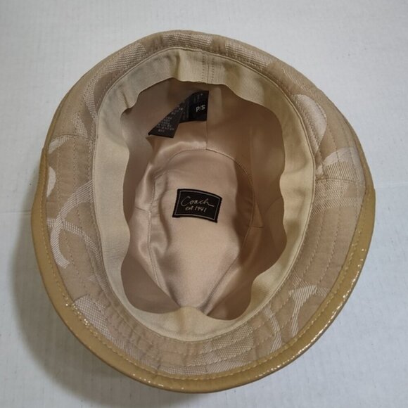 COACH Tan Signature Jacquard Fedora Styled Hat Logo S - Picture 7 of 8